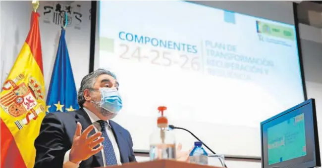  ?? EFE ?? El ministro Uribes, durante la presentaci­ón del plan de ayudas a la cultura y el deporte