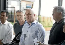  ?? RICKY WILSON/ STUFF ?? Christophe­r Luxon speaks to the media at Ormiston Town Centre yesterday.