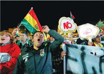  ??  ?? Demonstrat­ors participat­e in a protest rally against Morales’ bid for re-election in 2019, in La Paz. — Reuters photo