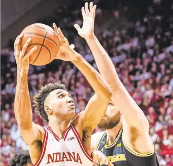  ?? RICH JANZARUK/HERALD-TIMES ?? Indiana’s Trayce Jackson-Davis had 27 points, nine rebounds and six assists on senior night.