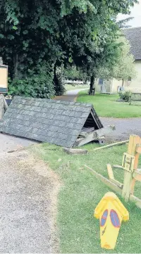  ??  ?? The damaged lychgate at St Peter’s Church in Yateley.