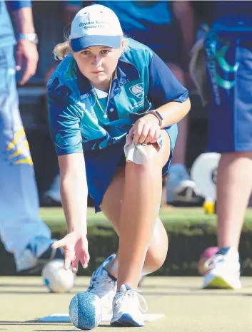  ??  ?? LEADING THE WAY: Ocean Grove‘s Kira Bourke in action in Saturday’s eliminatio­n final against Sebastopol. Playing as lead for Matt Flapper’s rink, Bourke helped set up a 34-17 rink win, which led to an overall 12-shot victory. Picture: GLENN FERGUSON