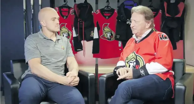  ?? OTTAWA SENATORS / TWITTER ?? Senators defenceman Mark Borowiecki and owner Eugene Melnyk discuss the club, the rebuild and other issues in a video released by the team.