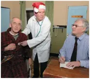  ??  ?? Frank Twomey, Martin O’Riordan and Tim Stewart in a scene from ‘It Runs in the Family’