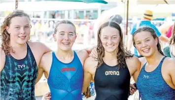  ?? ?? Girls U16 4x100m freestyle team: Isabel Oswald, Ashleigh Cunico, Amelia Millis, Ellie Holden.