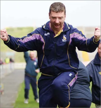  ??  ?? Overjoyed manager Pat Roe reacts to the final whistle in Wexford Park on April 3, 2005.