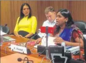  ?? HT PHOTO ?? All India Dalit Mahila Adhikar Manch general secretary Asha Kotwal (right) at the United Nations Human Rights Council meeting.