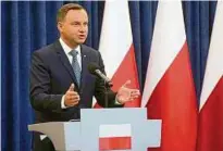  ??  ?? Der polnische Präsident Andrzej Duda begründet sein Veto gegen das Gesetz. Foto: Pap/dpa