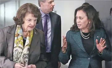  ?? Mark Wilson Getty Images ?? SEN. DIANNE FEINSTEIN was quickly endorsed for reelection by many prominent Democrats, including California’s other U.S. senator, Kamala Harris, right. Though 84, Feinstein said she wasn’t tempted to retire.