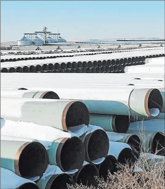  ?? Reuters file ?? A depot used to store pipes for Transcanad­a Corp’s planned Keystone XL oil pipeline is seen in North Dakota.