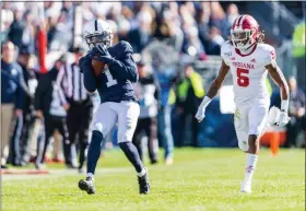  ?? CHRIS SPONAGLE — FOR MEDIANEWS GROUP ?? Penn State wide receiver KJ Hamler has not decided if he will declare for the NFL Draft yet.