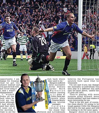  ??  ?? Glory: Lovenkrand­s scored the winner for Rangers in the 2002 Cup Final against Celtic