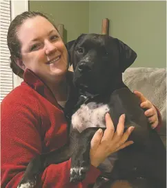  ?? MELISSA FICKEL ?? Melissa Fickel with Aries at home. Aries exhibited the kind of behaviour often associated with lost dogs, who appear to have an inner compass that directs them
to familiar places.