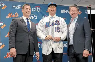  ?? ASSOCIATED PRESS FILE PHOTO ?? Carlos Beltran, middle, never got further than his introducto­ry news conference with the Mets. The two sides have parted ways before the would-be manager even got to spring training.