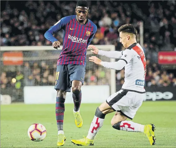  ?? FOTO: PEP MORATA ?? Ousmane Dembélé fue suplente y salió al campo tras el descanso del partido ante el Rayo Vallecano, en el que fue decisivo en el gol de Luis Suárez