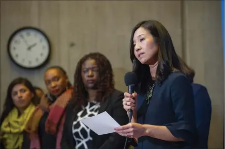  ?? AMANDA SABGA — BOSTON HERALD ?? Mayor Michelle Wu secured an 11-2 vote by the City Council backing her rent control plan. Now it heads to Beacon Hill.