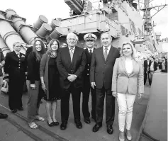  ?? — Reuters photo ?? Netanyahu (second right) and wife Sara with US Ambassador to Israel David Friedman on the USS Ross at the Ashdod port, Israel.