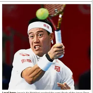  ??  ?? Local hero: Japan’s Kei Nishikori reached the semi-finals of the Japan Open in Tokyo yesterday.