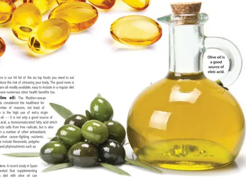  ??  ?? Olive oil is a good source of oleic acid.
