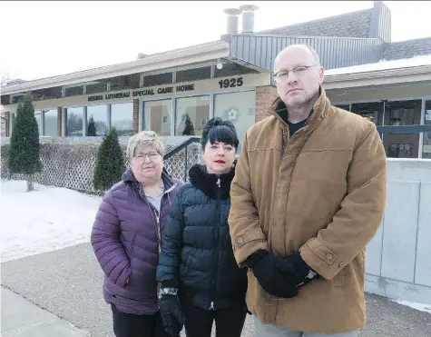  ?? MICHAEL BELL ?? Brenda Wolf, Carrie Klassen, and Kevin Klassen, from left, stand outside of the Regina Lutheran Home. The trio were members of the Elder Family Council and have concerns over the care quality at the retirement home where Carrie’s mother lives.