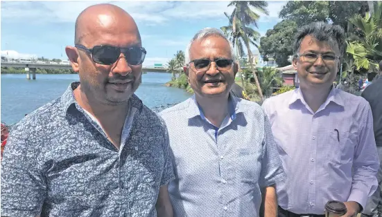  ?? Photo: Charles Chambers ?? From left: Walesi chief operations officer Sanjay Sharma, Tappoo Group of Companies executive chairman Kanti Lal Tappoo and Walesi chairman Sharvada Sharma at the launch of the public wifi in Sigatoka on September 15, 2018.