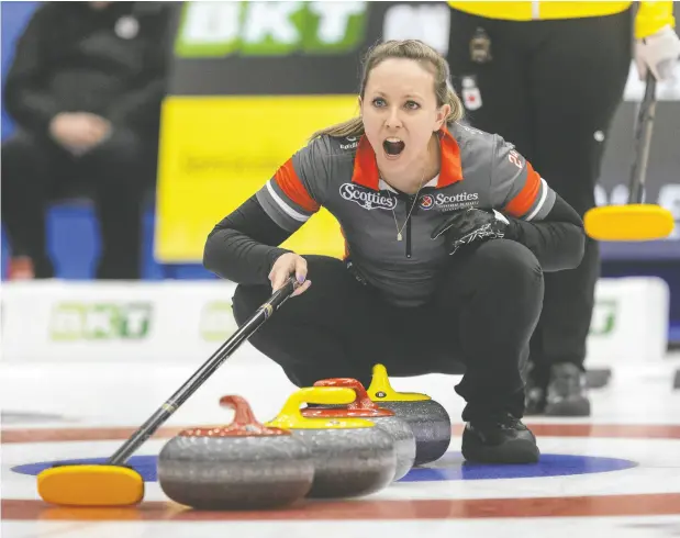  ?? BRENT CALVER / POSTMEDIA NEWS ?? Rachel Homan’s rink, which includes third Tracy Fleury, second Emma Miskew and lead Sarah Wilkes, is 47-5 this season.
They will compete in the women’s world championsh­ip in Sydney, N.S, starting Saturday.