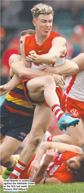  ?? ?? Chad Warner in action against the Adelaide Crows at the SCG last week. Picture: Phil Hillyard