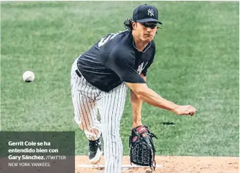  ?? /TWITTER
NEW YORK YANKEES. ?? Gerrit Cole se ha entendido bien con Gary Sánchez.