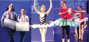  ??  ?? BALLET DANCERS. Judith Olivia Po and Veia Lampert with their winning citations after they competed at the European Ballet Grand Prix in Vienna, Austria. At right, Veia and Judith in action.