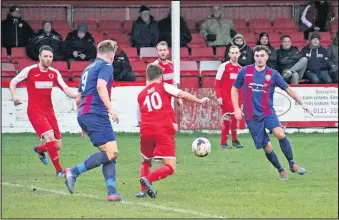  ??  ?? LRFC midfielder Liam Read about to win the ball at the weekend