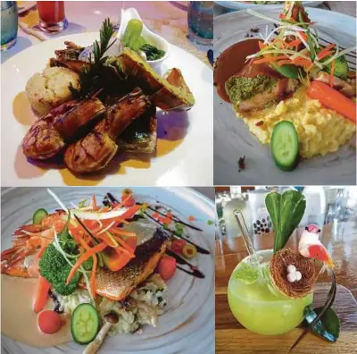  ??  ?? CLOCKWISE FROM TOP LEFT: The catch of the day includes lobster, prawns and seabass; Be prepared to indulge in good food at the resort; The Go Garden cocktail is a work of art; Food is one of the highlights of the resort.