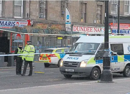  ??  ?? Police at the scene earlier this year in Nethergate after the New Year’s Day incident which led to the death of 62-year-old Brian Fox. Wes Reid has been cleared of a charge over the death.