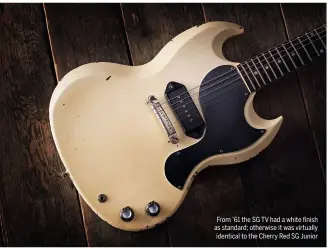  ??  ?? From ’61 the SG TV had a white finish as standard; otherwise it was virtually identical to the Cherry Red SG Junior