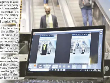  ?? AP ?? A ThruVision suicide vestdetect­ion technology reveals a suspicious object on a man during a Transporta­tion Security Administra­tion demonstrat­ion in New York’s Penn Station. Los Angeles is poised to have the first mass transit system in the US with body scanners that screen passengers for weapons and explosives.