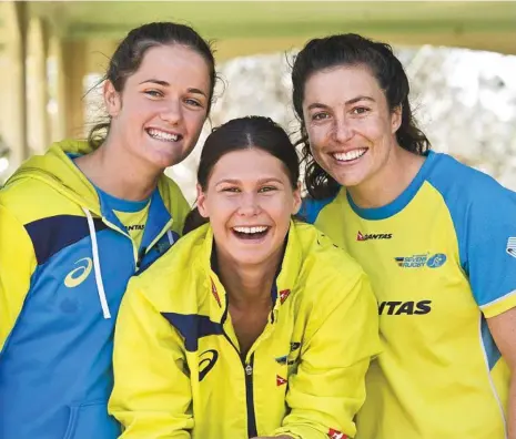  ??  ?? TOP DEAL: Australian rugby sevens players (from left) Dom du Toit, Demi Hayes and Emilee Cherry could see the benefits of rugby union’s new collective bargaining agreement with pay equality between Super Rugby and Rugby Sevens players. PHOTO: NEV MADSEN