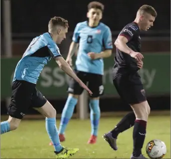  ??  ?? Mark Slater, seen here in action against Cobh Ramblers, nearly made it 2-0 before Galway’s onslaught.