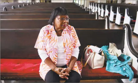  ?? Erik Trautmann / Hearst Connecticu­t Media ?? Norwalk resident Delores Scott, a deacon at First Congregati­onal Church in Norwalk, speaks about how families in the Bahamas are coping in the aftermath of Hurricane Dorian and how people here can help Friday at the church. Scott was born in the Bahamas and still has family there.