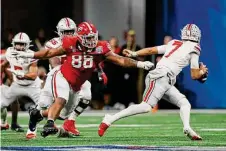  ?? Jason Getz/Atlanta Journal-Constituti­on ?? Ohio State’s C.J. Stroud is one of three elite quarterbac­ks who could be available to the Texans with the second pick.