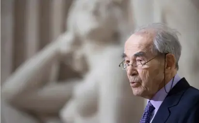  ?? IAN LANGSDON/AFP POOL ?? ‘Murderers’ lawyer’ Former French justice minister Robert Badinter delivers a speech during the commemorat­ion last year of the 40th anniversar­y of the death penalty abolition in France.