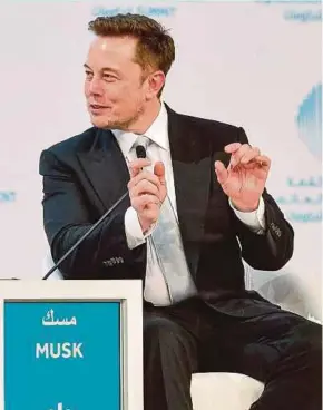  ?? AFP PIC ?? Tesla CEO Elon Musk at the World Government Summit 2017 in Dubai’s Madinat Jumeirah recently.