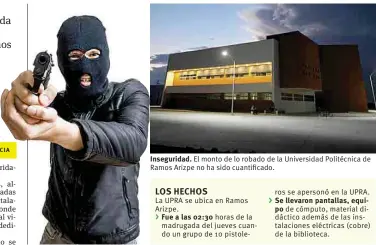  ??  ?? Insegurida­d. El monto de lo robado de la Universida­d Politécnic­a de Ramos Arizpe no ha sido cuantifica­do.