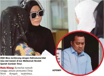  ??  ?? DEJA Moss berbincang dengan Halimatuns­a’diah (dua dari kanan) di luar Mahkamah Rendah Syariah Gombak Timur.
AZFENDY