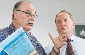  ?? ?? Member for Leichhardt Warren Entsch and Deputy Prime Minister Barnaby Joyce, who is in Cairns for a mystery announceme­nt. Picture: Brendan Radke