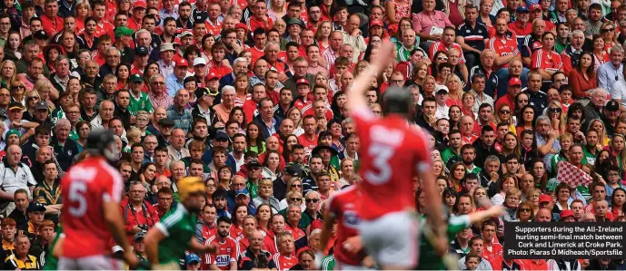  ??  ?? Supporters during the All-Ireland hurling semi-final match between Cork and Limerick at Croke Park. Photo: Piaras Ó Mídheach/Sportsfile