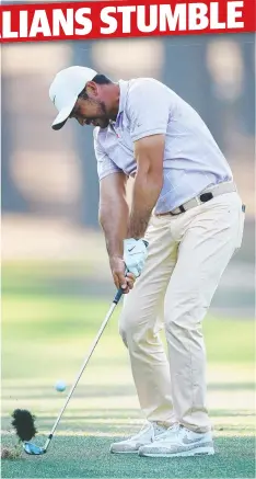  ??  ?? STUMBLE: Jason Day fell off the pace at the Masters yesterday.