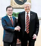  ?? YONHAP ?? South Korea’s Moon Jae-in, left, came out a big loser from President Donald Trump’s decision to cancel the summit.