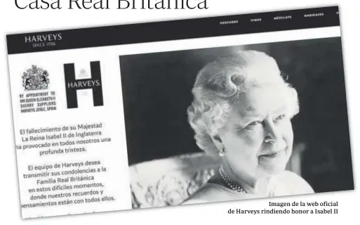  ?? ?? Imagen de la web oficial de Harveys rindiendo honor a Isabel II