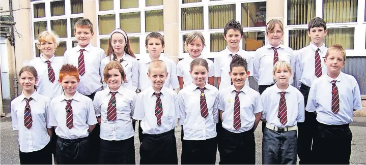  ?? ?? Class acts Rattray Primary School house captains and vice-captains, elected in September 2007, were back, from left, vice-captains Emma Small and Gregor Thomas (Glasclune), Natasha Smith and Connor Buchanan (Glenericht), Kirsty Beedie and Fergus Sandison (Parkhill), Hannah Ingham and Wayne Osborne (Strathmore). Front, from left, are captains Maria Burton and George Ireland (Glasclune), Sarah Small and Craig Mollison (Glenericht), Kate Ramsay and Bradley Neil (Parkhill), Melissa Harper and Darren Martin (Strathmore). Pic: David Phillips.