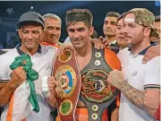  ?? (AFP) ?? WBO Asia-Pacific super middleweig­ht champion Vijender Singh celebrates after winning the double title bout against China’s Zulpikar Maimaitial­i, in Mumbai on Saturday