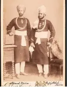  ?? Dominic Winter/SWNS ?? > Hafiz Abdul Karim and Queen Victoria. Right, this shot by G.P. Cartland, Windsor, shows Saiyad Ahmad Hussain, left, and Hafiz Abdul Karim, right, standing side by side with turbans and royal household dress with royal insignia